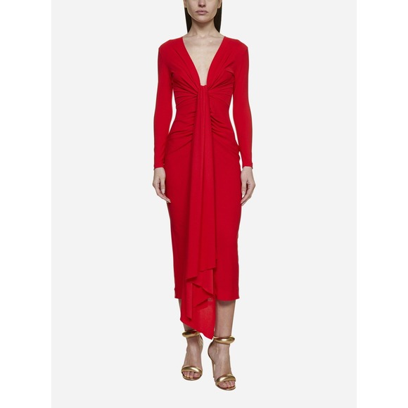 Solace London Dresses & Skirts - Solace London Lorena Midi Dress Women 8 Red Plunge Knot Draped Cocktail Formal‎